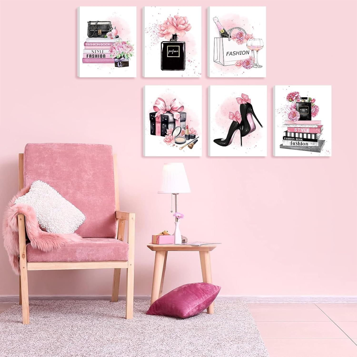 Makeup Fashion Wall Art Set of 6 Framed Girls Bedroom 25x20cm