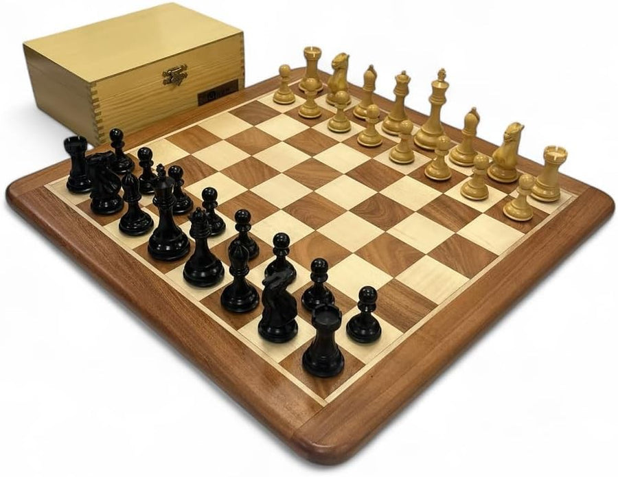 Luxury Wooden Chess Set with 4" King Stallion Knights & Storage Box