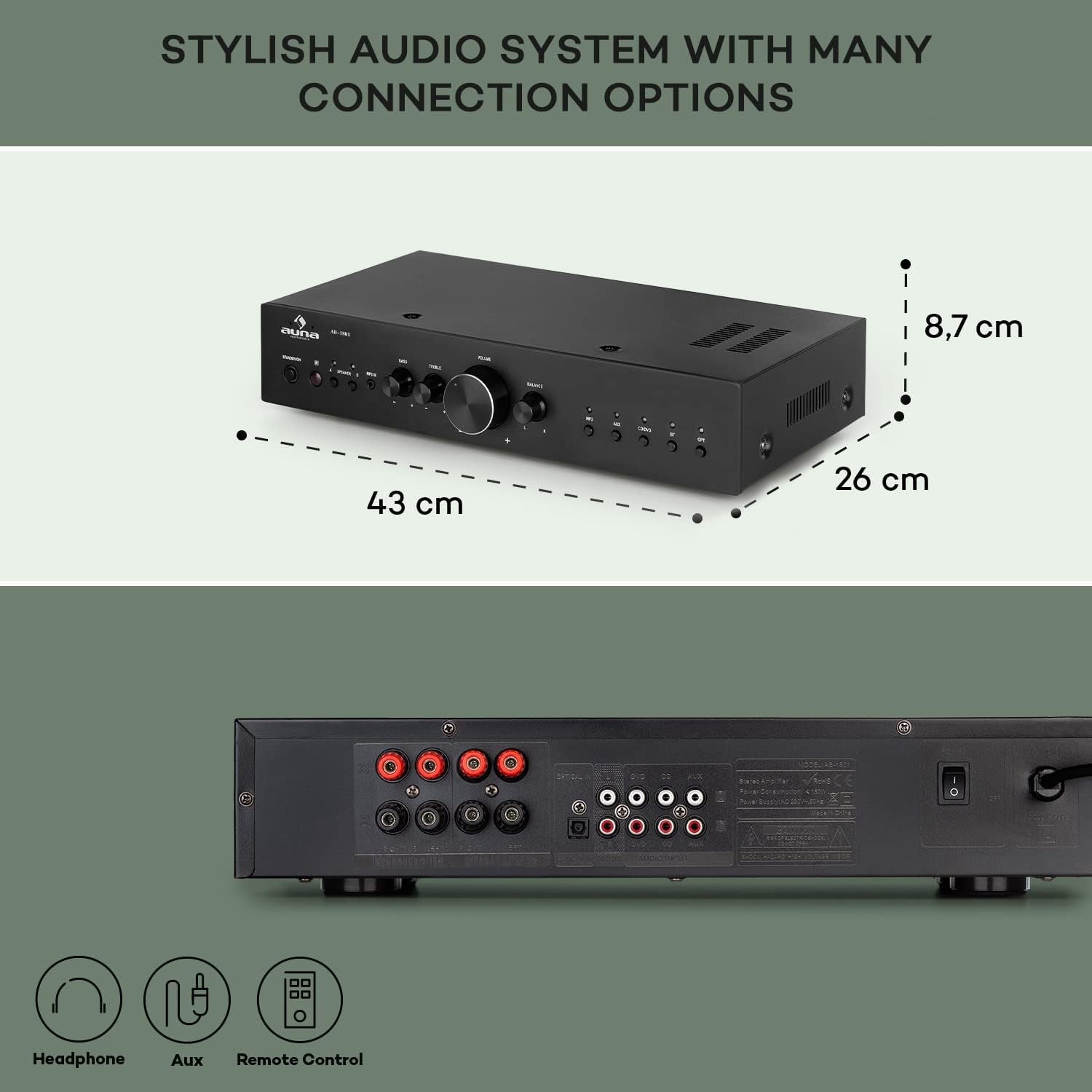 Auna Bluetooth Hi-Fi Amplifier Stereo AV Receiver 2-Channel Power Amp