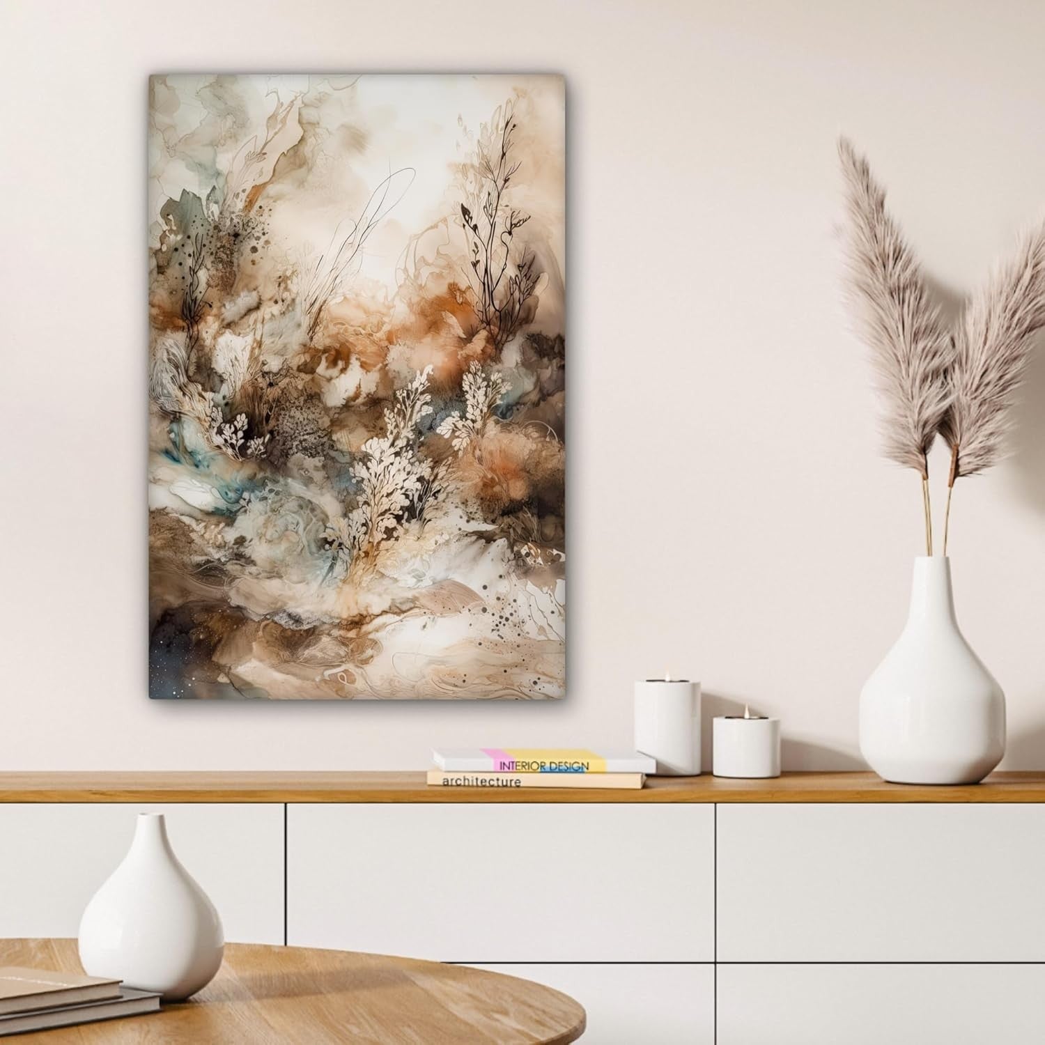 Abstract Floral Canvas Wall Art 40x60cm Beige Modern Framed Print