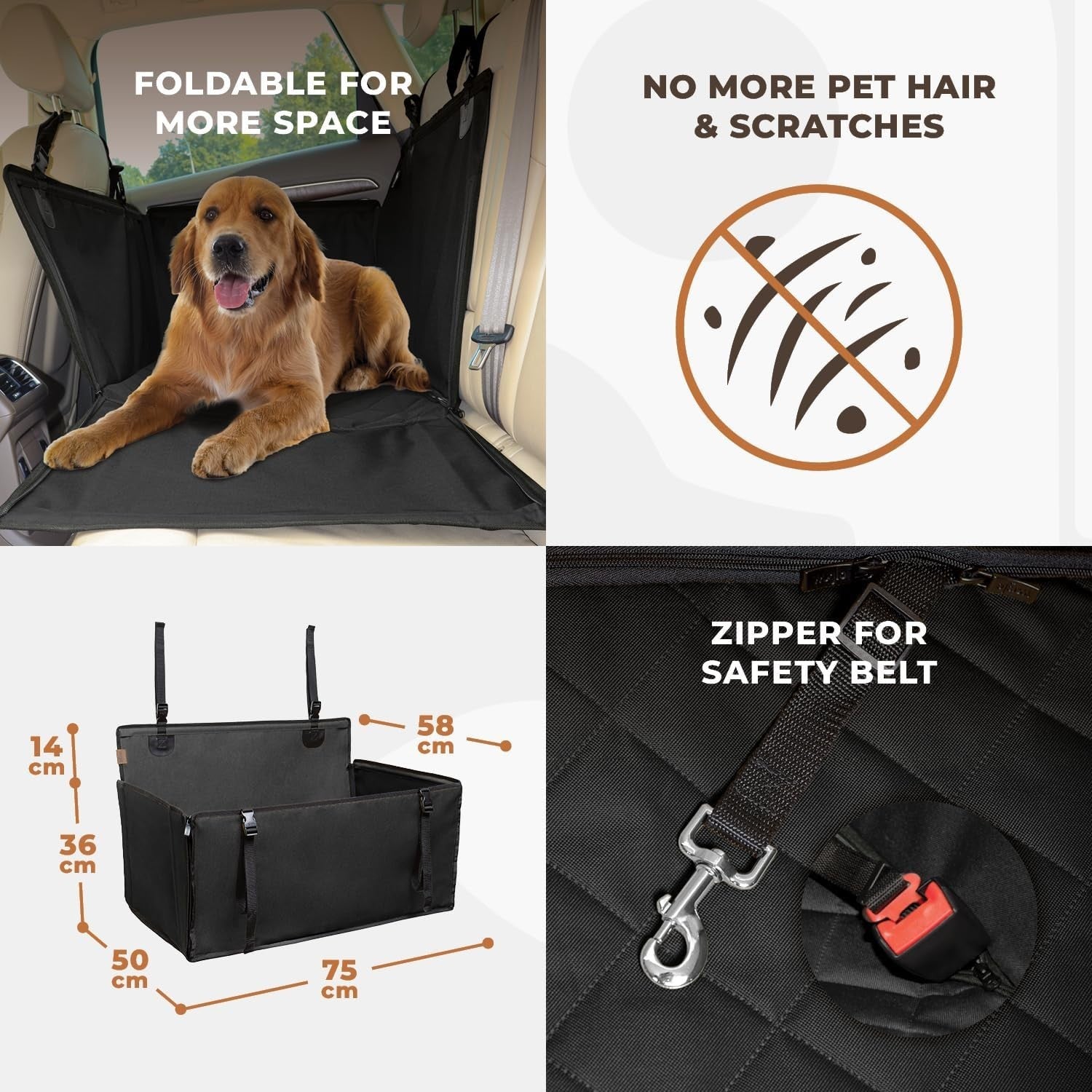 Waterproof Dog Car Seat Large Pet Booster Back Seat Carrier Safety Belt