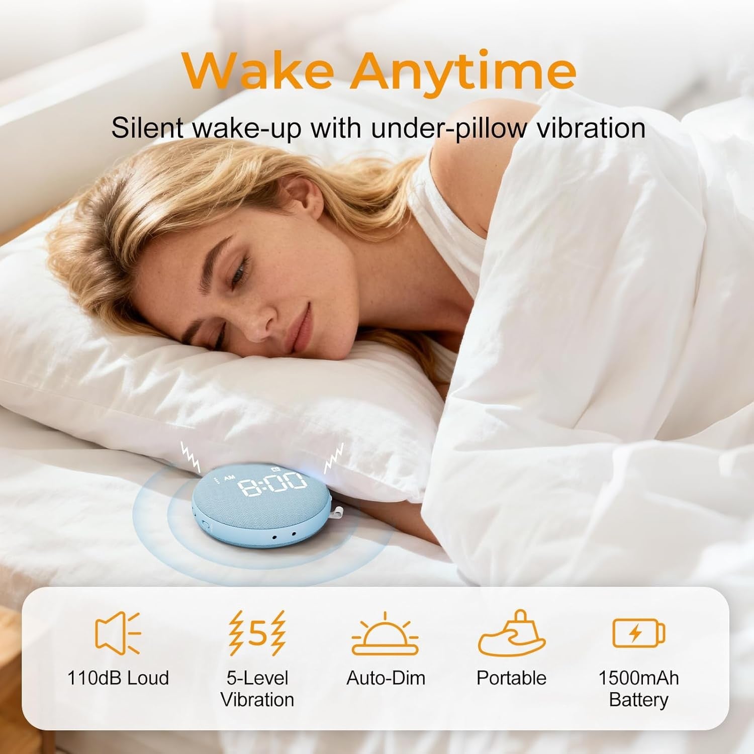 Vibrating Alarm Clock for Heavy Sleepers Bed Shaker Loud Digital Display
