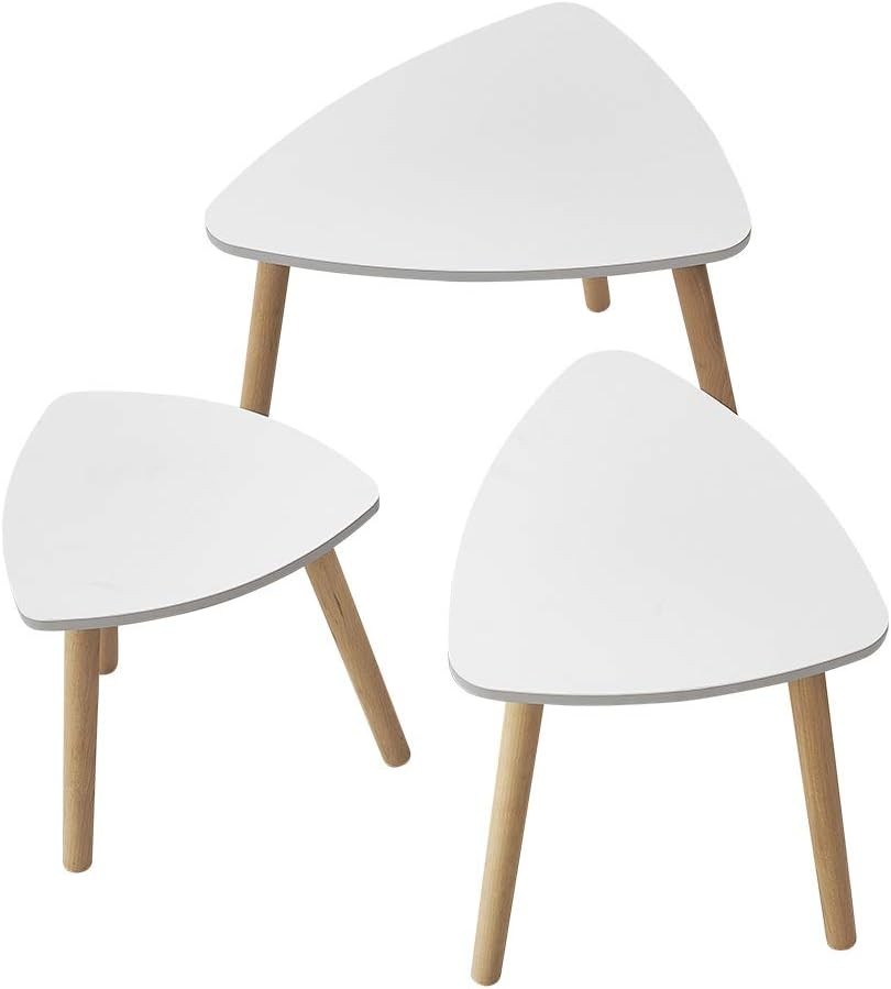 Nest of 3 Modern Coffee Side Tables Wood Triangular End Table Set White/Grey
