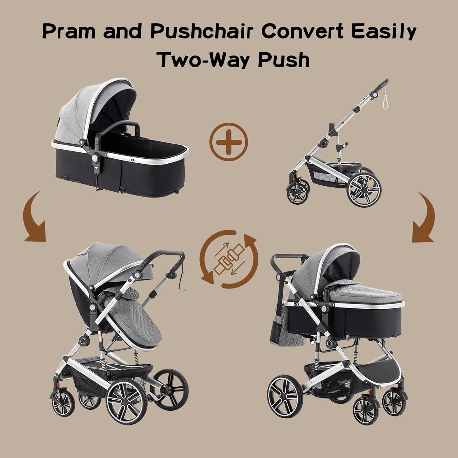 3-in-1 Baby Stroller Travel System Pram Car Seat Pushchair Blue Aluminium