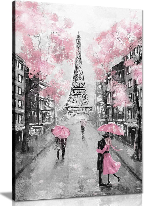 Paris Pink Canvas Wall Art 18x12 Framed Eiffel Tower Print