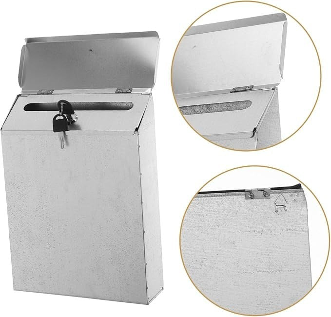 Lockable Wall Mount Mailbox Iron Suggestion Box Secure Feedback Slot Outdoor