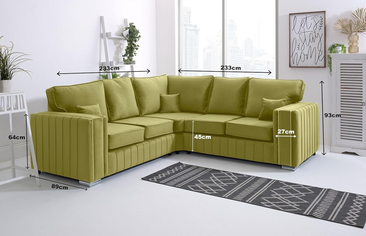 Blue Velvet Corner Sofa 5 Seater | Scatterback | Foam Cushions | Chrome Feet