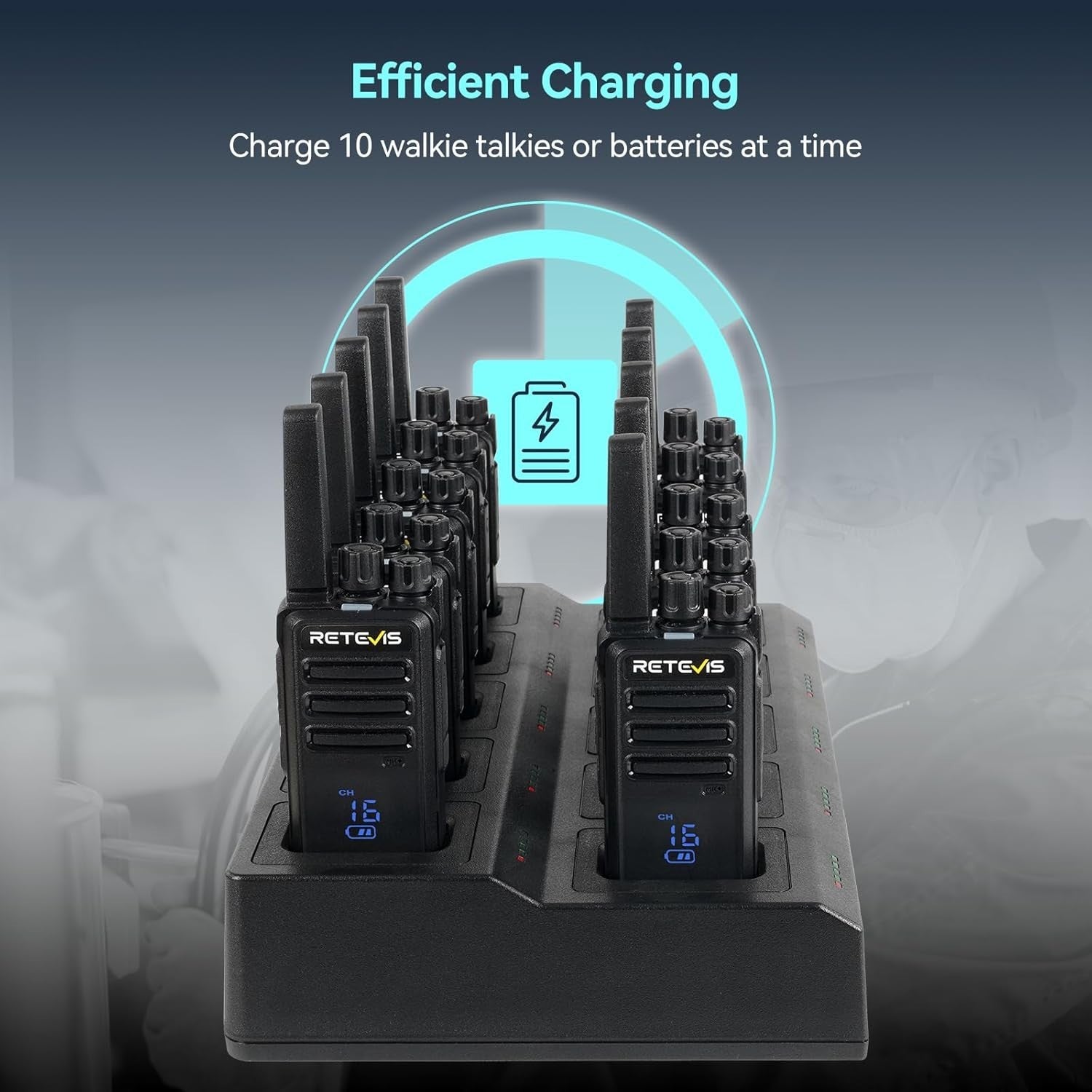 Professional Walkie Talkies 10 Pack PMR446 VOX USB-C w/ 10 Way Charger