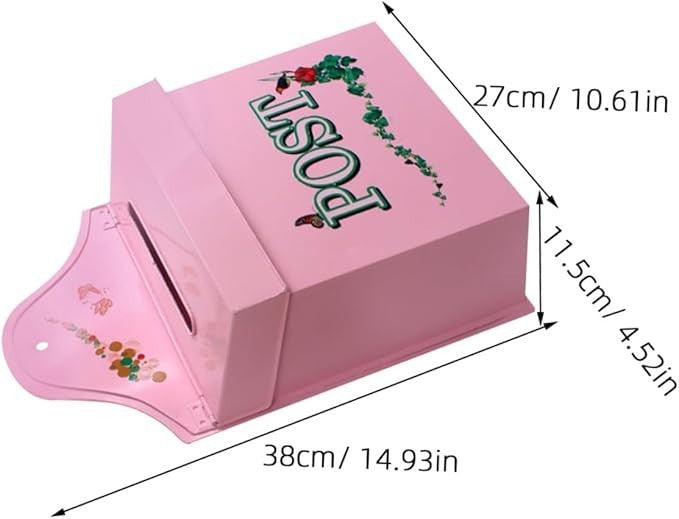 Rustic Wall-Mount Mailbox Pink Metal Vintage Outdoor Post Box Large Secure Lock