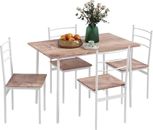 Space-Saving 5-Piece Dining Set with Steel Frame & Wood Table – Compact Fit