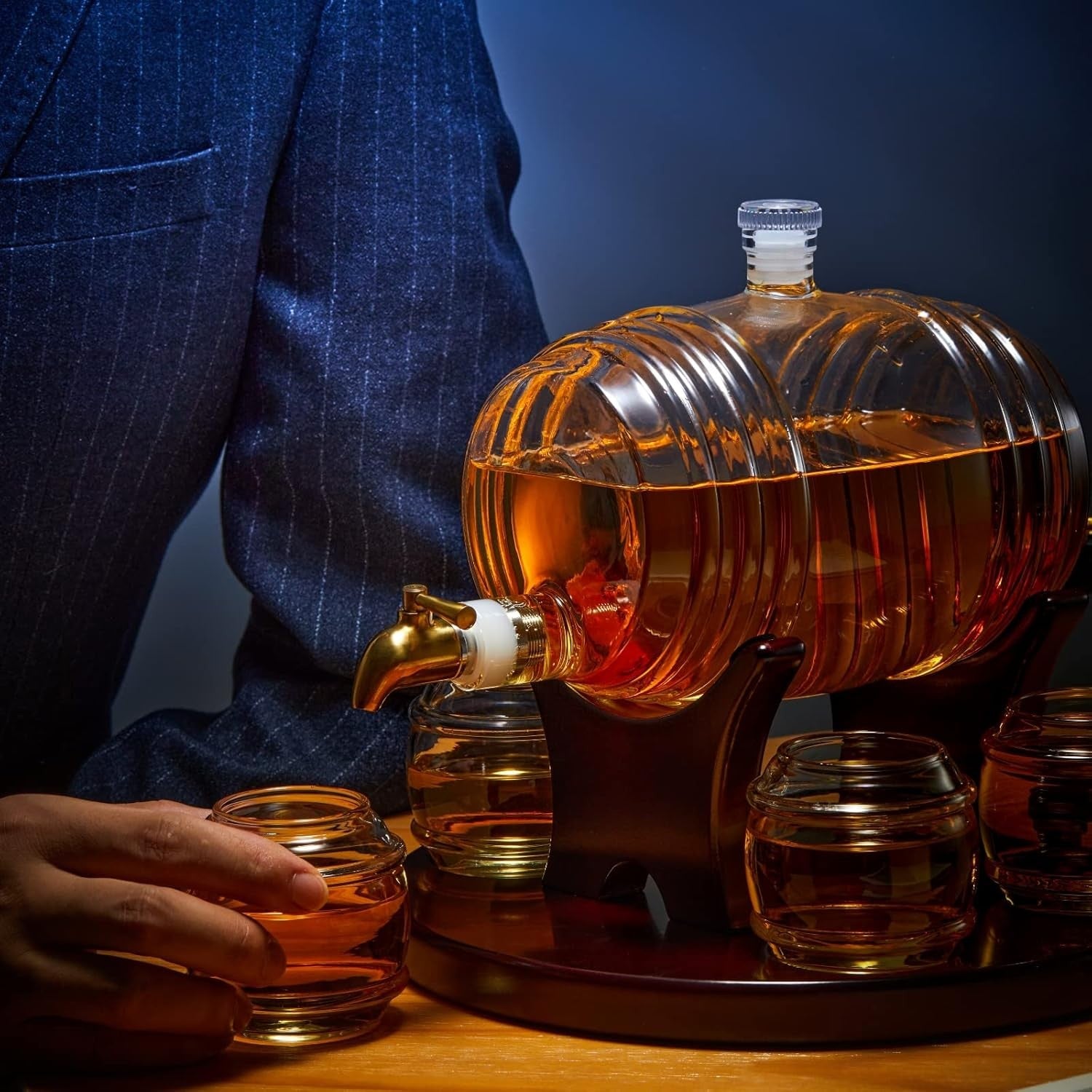 Whiskey Barrel Decanter Set 1.3L With 4 Glasses Home Bar Gift Men Liquor Dispens