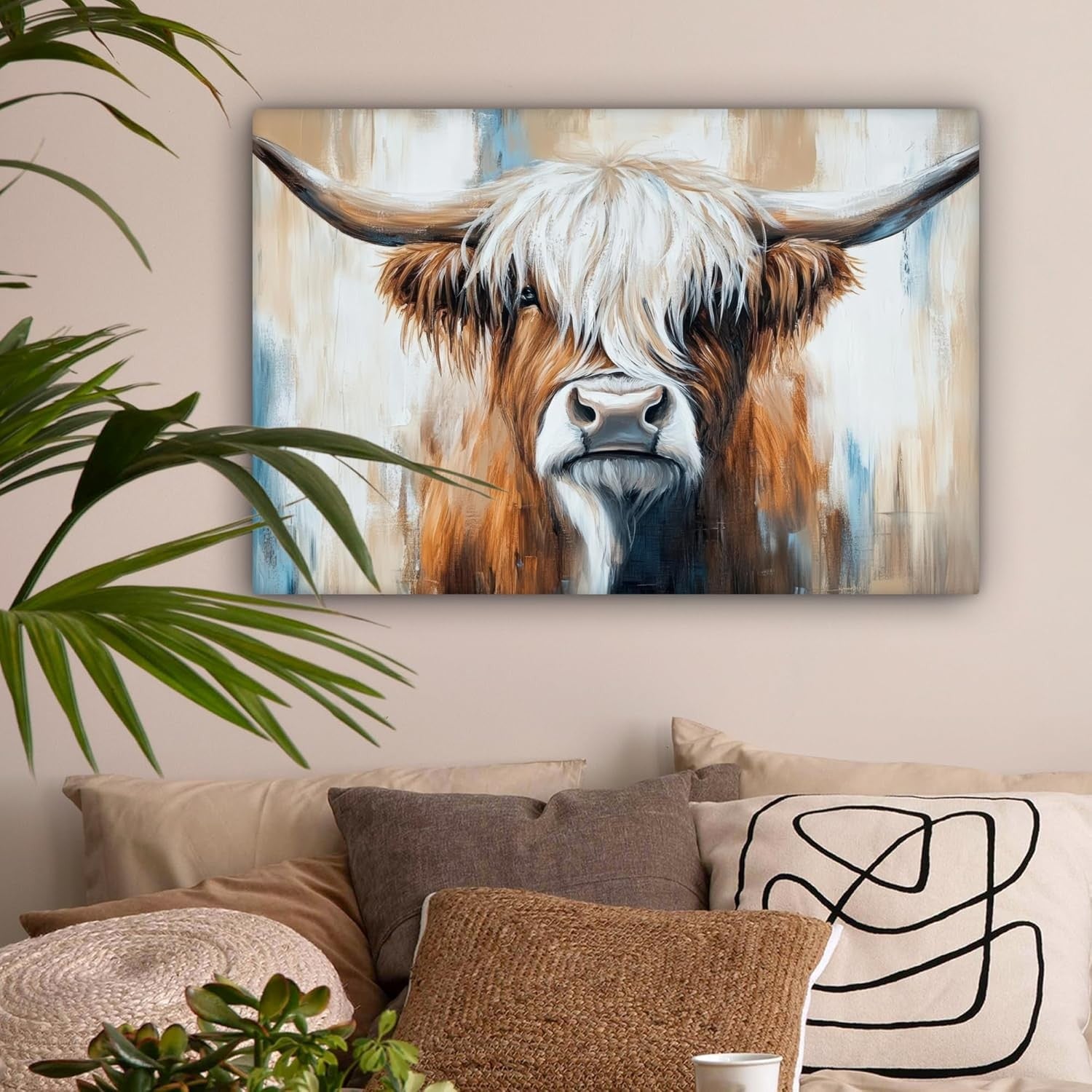 Highland Cow Canvas Wall 60x40cm Framed Rustic Farmhouse