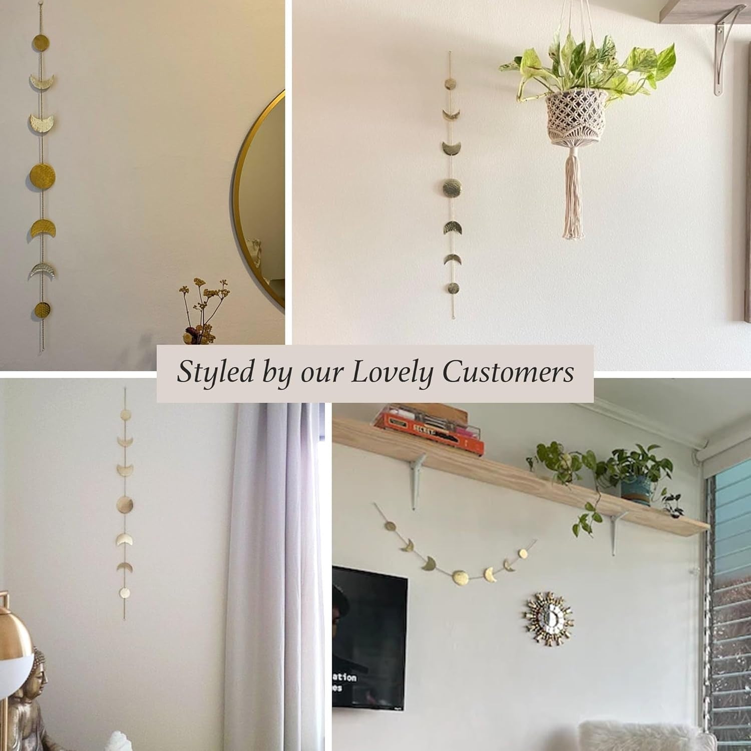 Handmade Gold Moon Phase Wall Decor 34" Boho Celestial Art