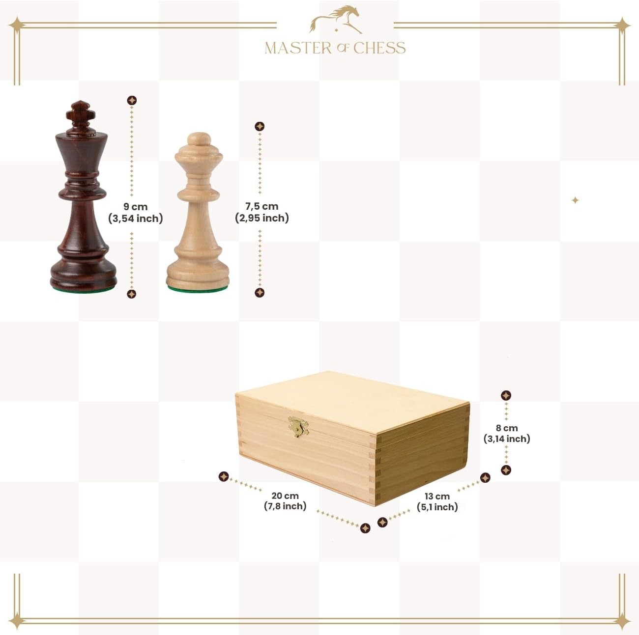 Staunton No.5 Weighted Wooden Chess Pieces Set with Natural Wood Storage Box