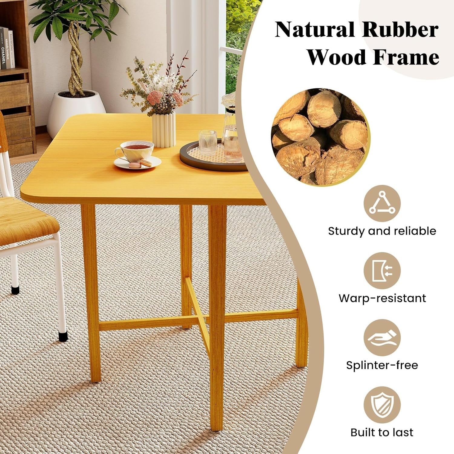Extendable Drop Leaf Dining Table with Rubber Wood Legs for Small Spaces