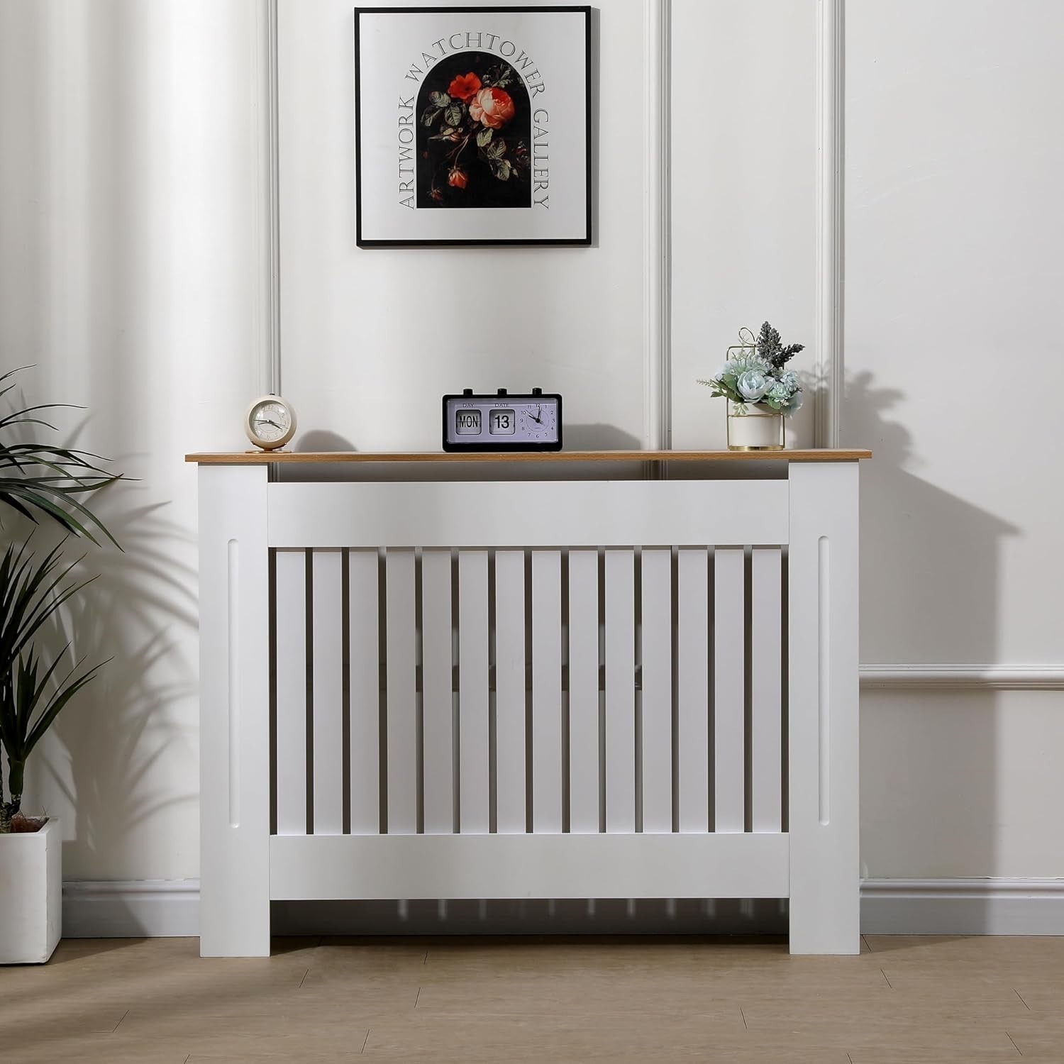 Medium White Oak Radiator Cover | Modern MDF Vertical Slat Cabinet