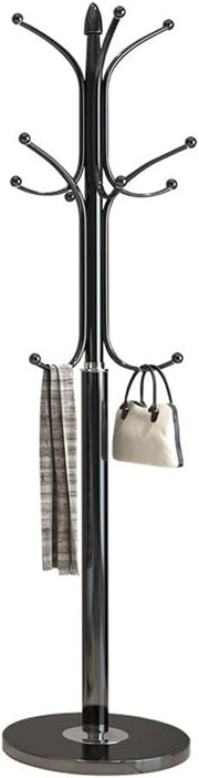 Modern Black Metal Coat Rack Stand | Freestanding Hallway Tree with Hooks