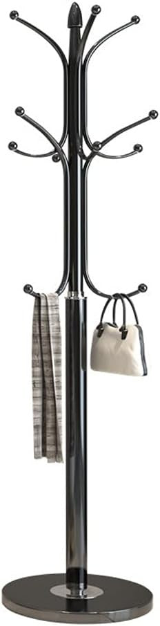 Modern Black Metal Coat Rack Stand | Freestanding Hallway Tree with Hooks