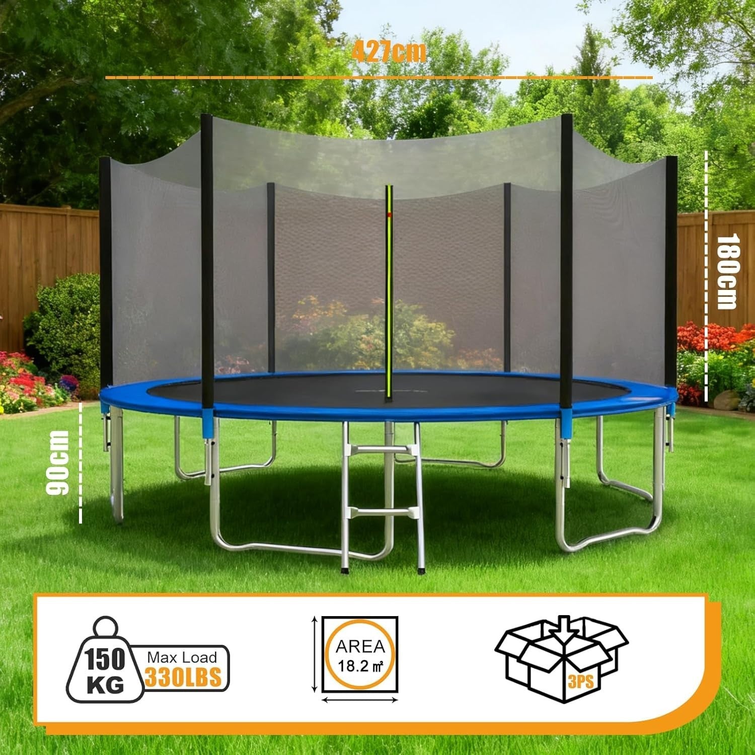 14ft Outdoor Garden Trampoline Kids Safety Net Ladder Heavy Duty