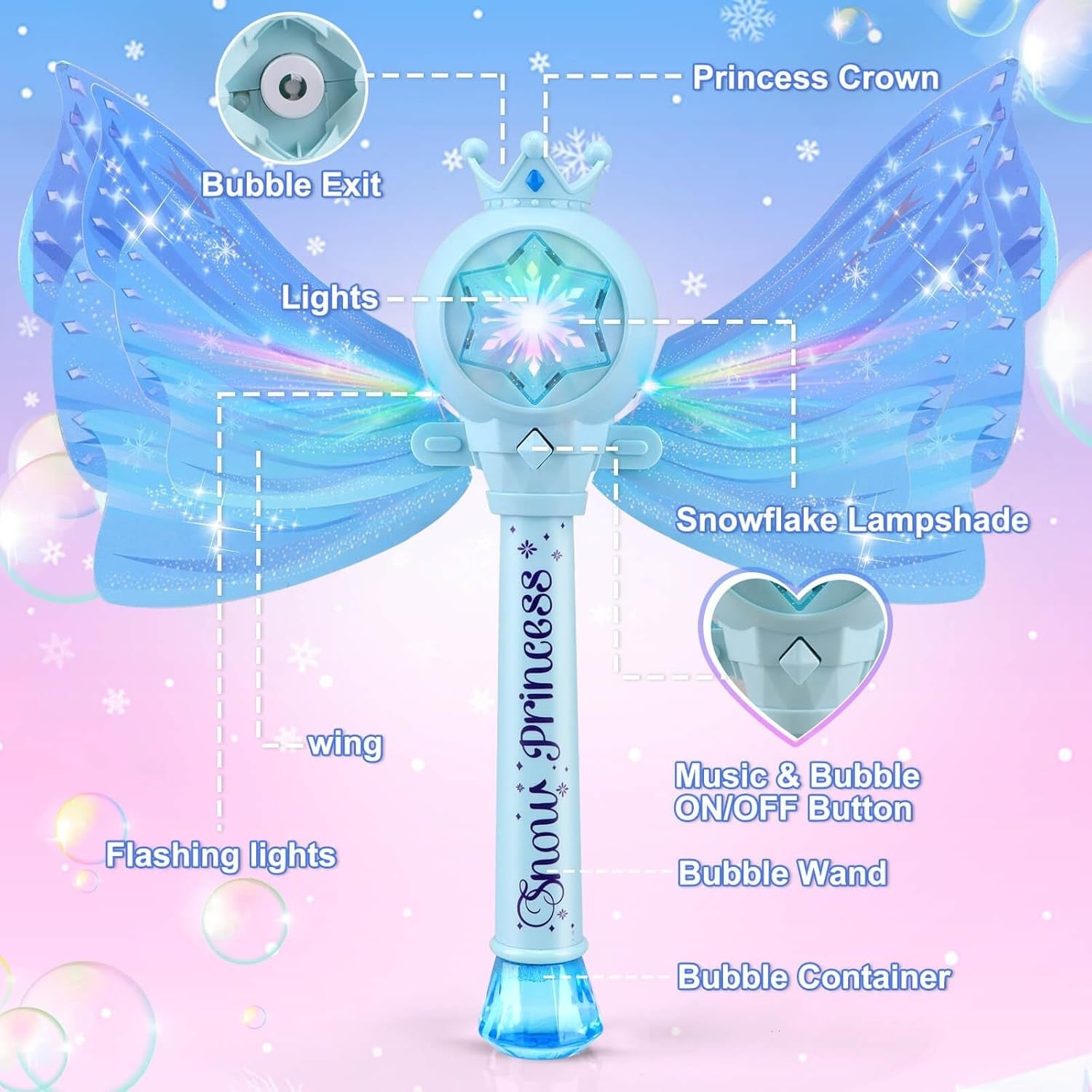 Kids Bubble Wand Light Music Fairy Princess Toy Blue