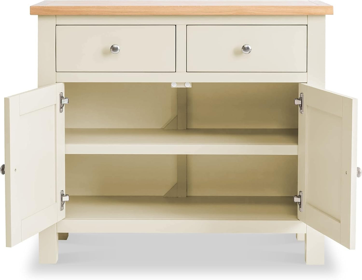Cream Small Sideboard Storage Cabinet 2 Drawer 2 Door Oak Top for Kitchen