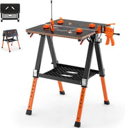 Folding Workbench 8-Height Adjustable Flip-Top Table with Clamps & Shelf