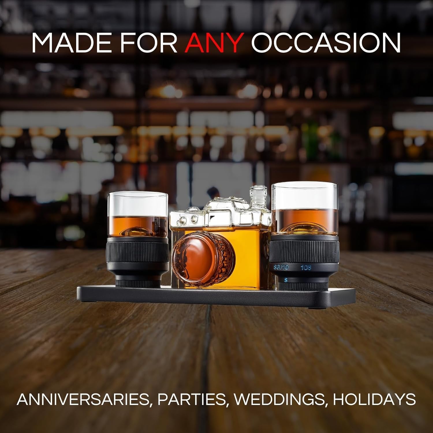 Camera-Shaped Whiskey Decanter Set with Glasses – Unique Gift for Photographers