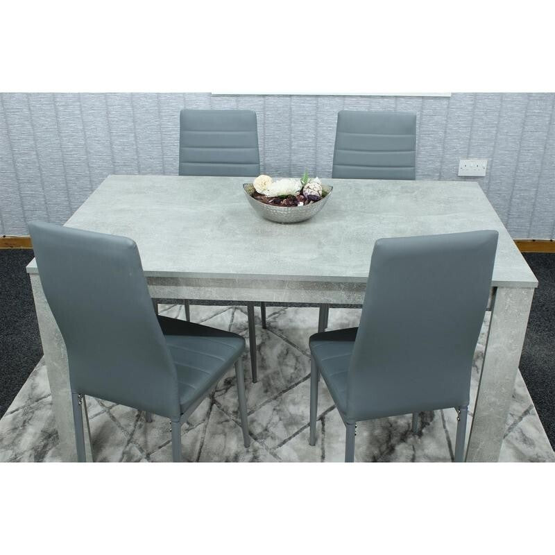 Stone Grey Dining Table Set with 4 Faux Leather Chairs Modern Kitchen Set