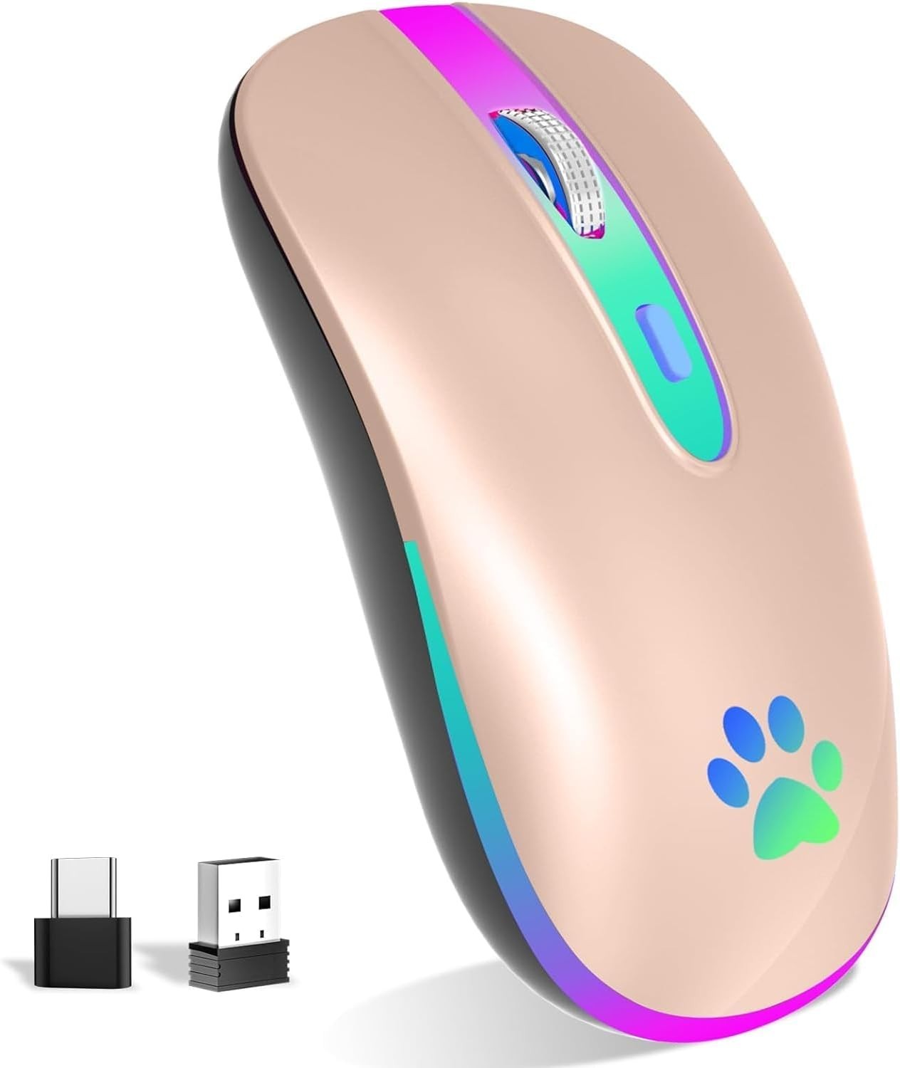 Pink Rechargeable Wireless Mouse Bluetooth 1600 DPI RGB USB