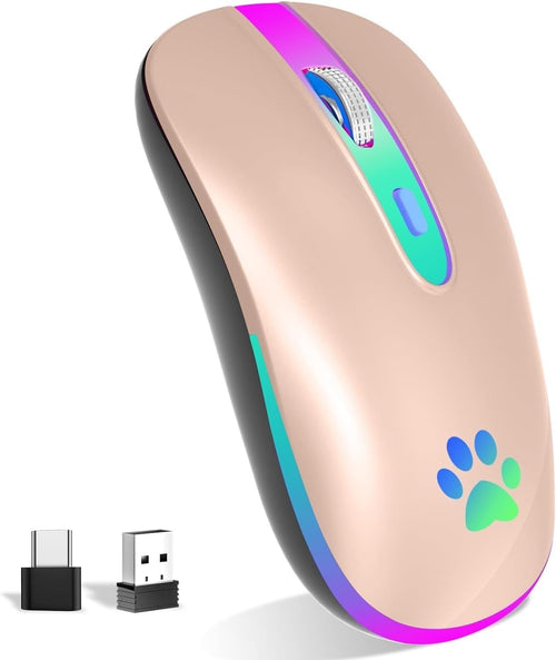 Pink Rechargeable Wireless Mouse Bluetooth 1600 DPI RGB USB
