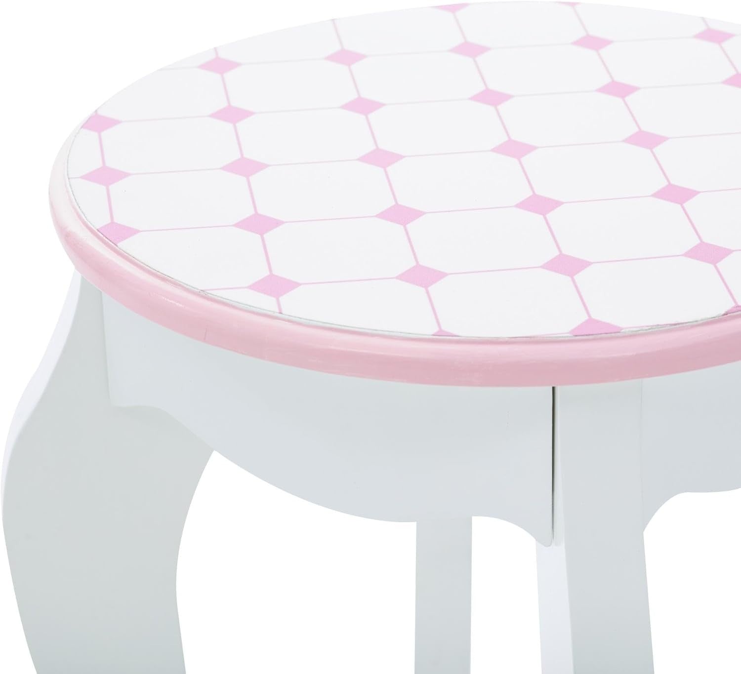Kids Vanity Table Set w/ Mirror & Stool | Doll Play Area + Storage