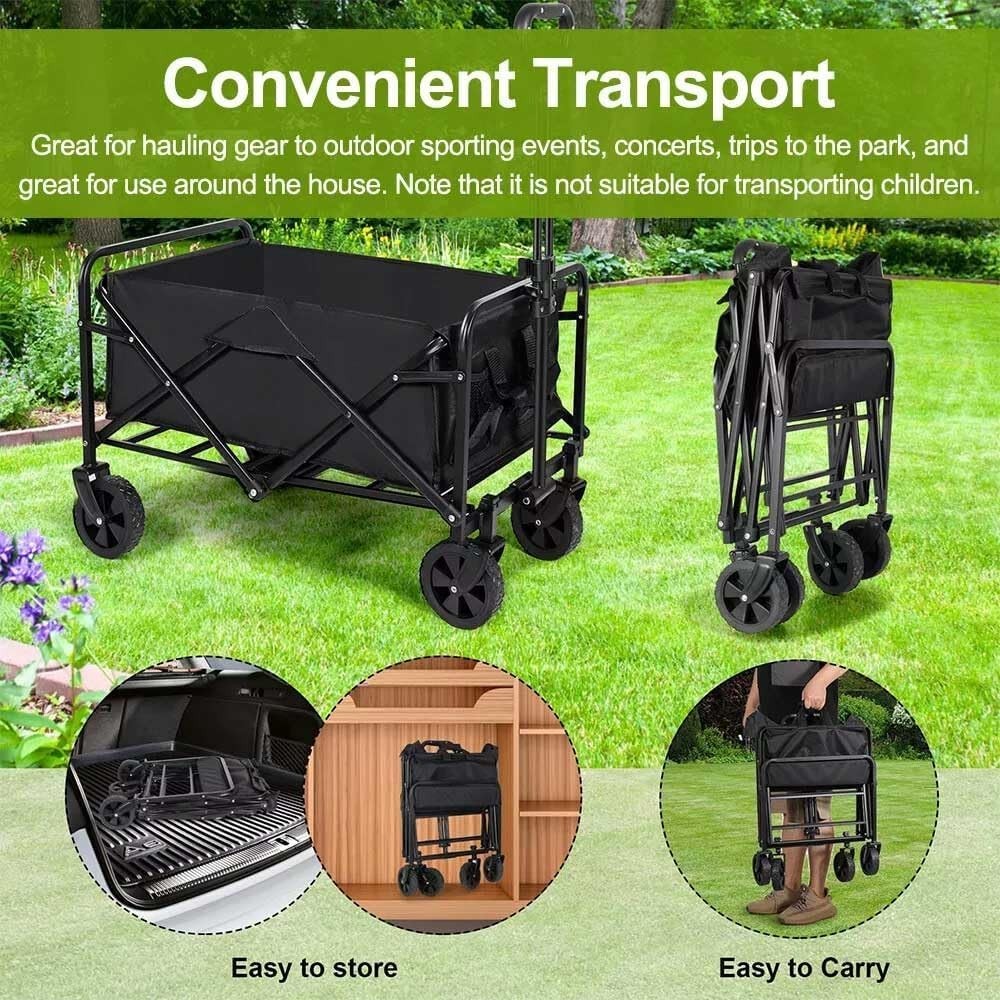 Heavy Duty Folding Festival Trolley Garden Camping Wagon 176lbs Load Black