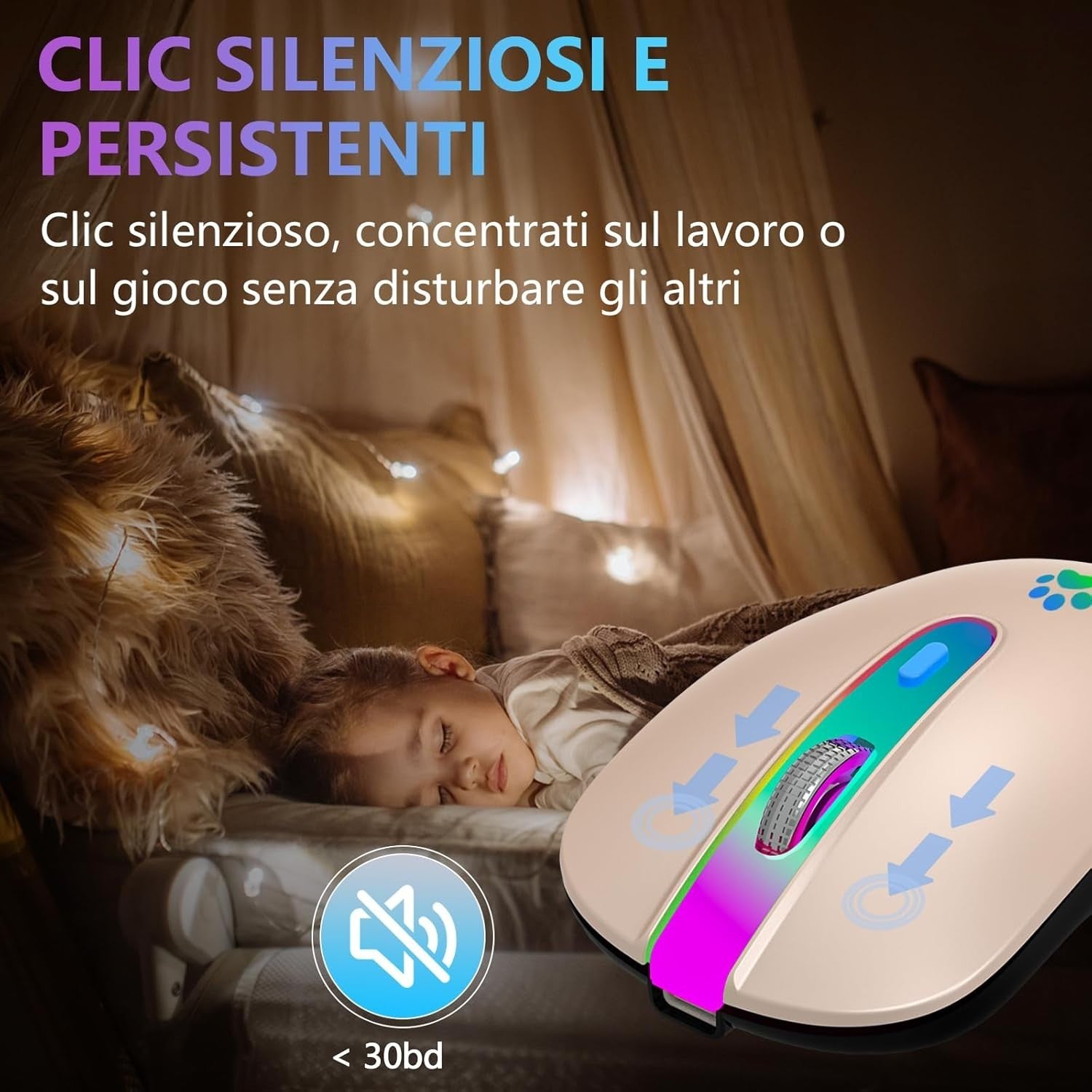 Pink Rechargeable Wireless Mouse Bluetooth 1600 DPI RGB USB