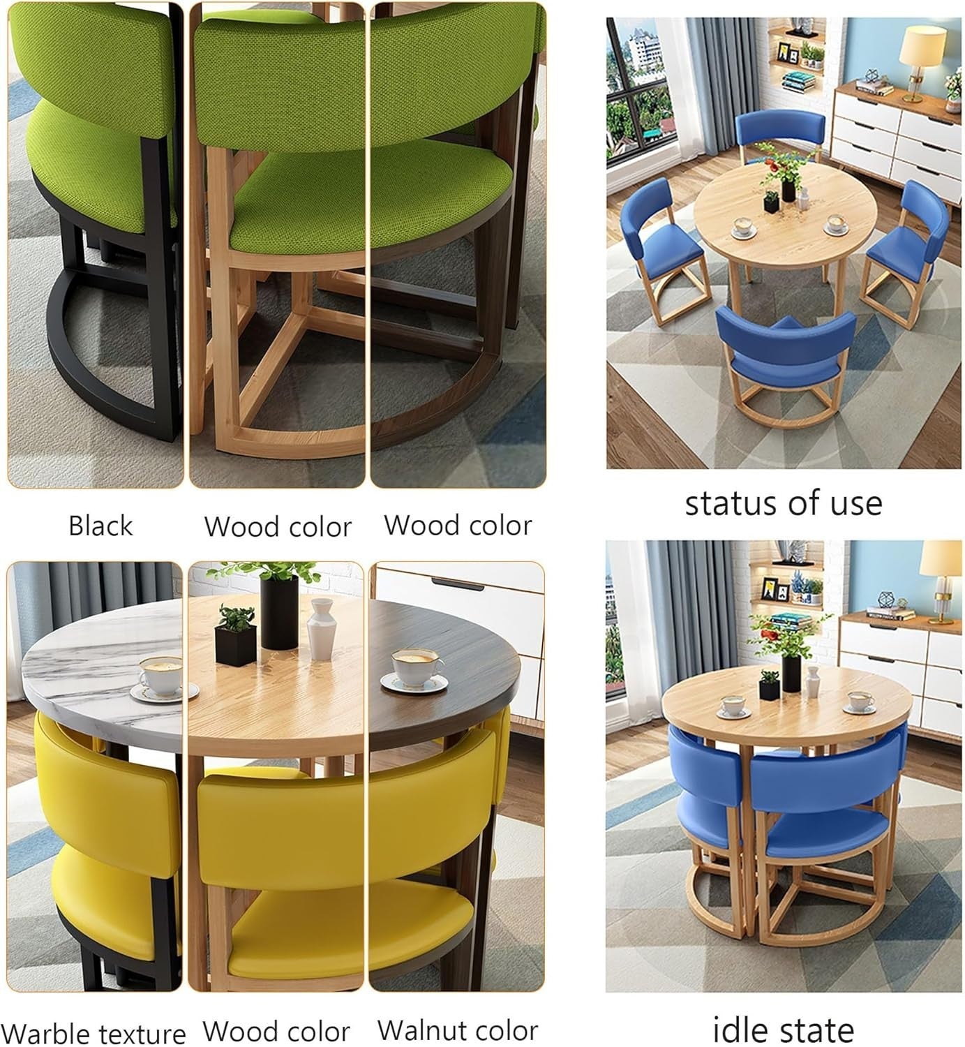 Round Office Meeting Table Set – 80cm Compact Desk with 4 Leather Chairs