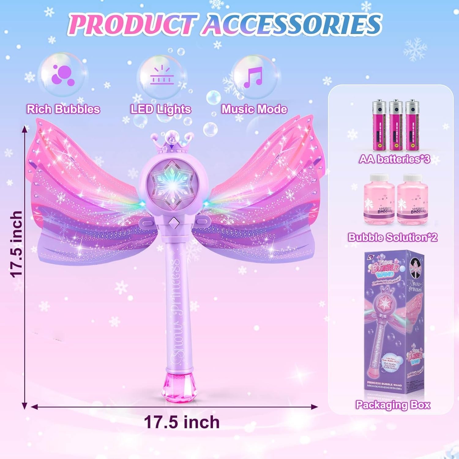 Kids Bubble Wand Light Music Fairy Princess Toy Purple