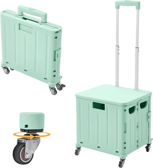 65L Foldable Shopping Trolley 4 Wheel Utility Cart with Lid Green