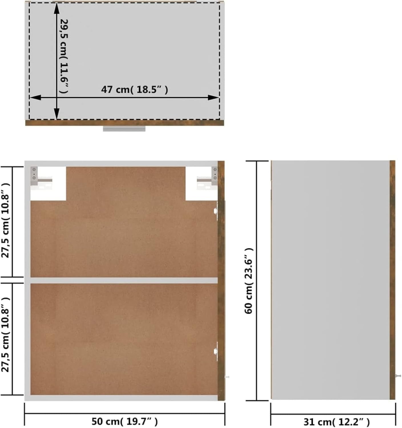Space-Saving Kitchen Wall Cabinet with Doors & Shelves Smoked Oak 50x31x60cm