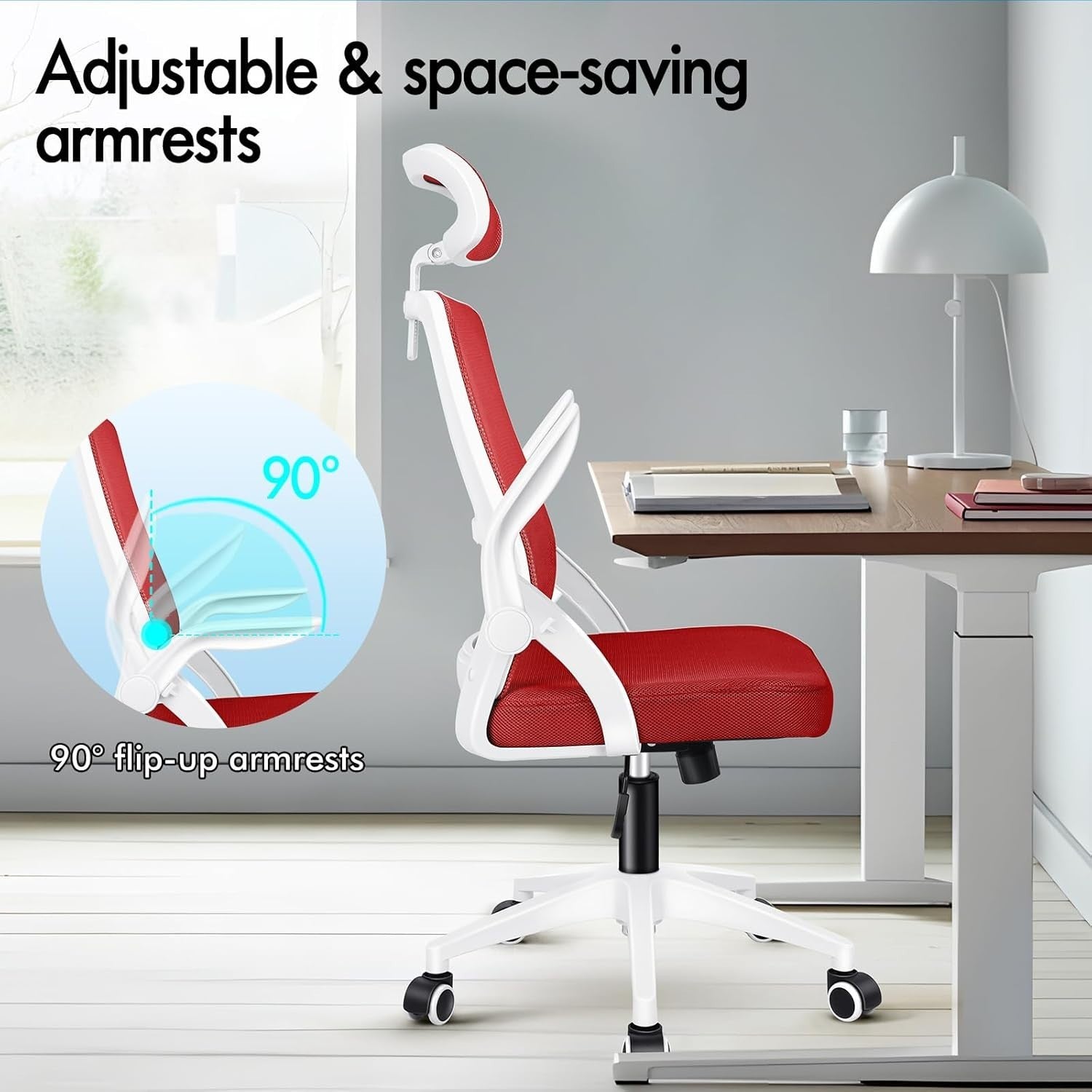 Ergonomic Mesh Office Chair Lumbar Support Flip Arms Headrest Red 180KG Max