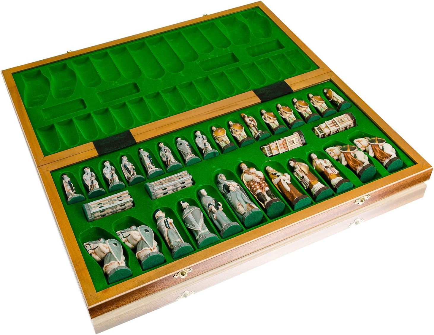 60cm Medieval England Wooden Chess Set | Burned Board & Stone Pieces | Luxury Ha