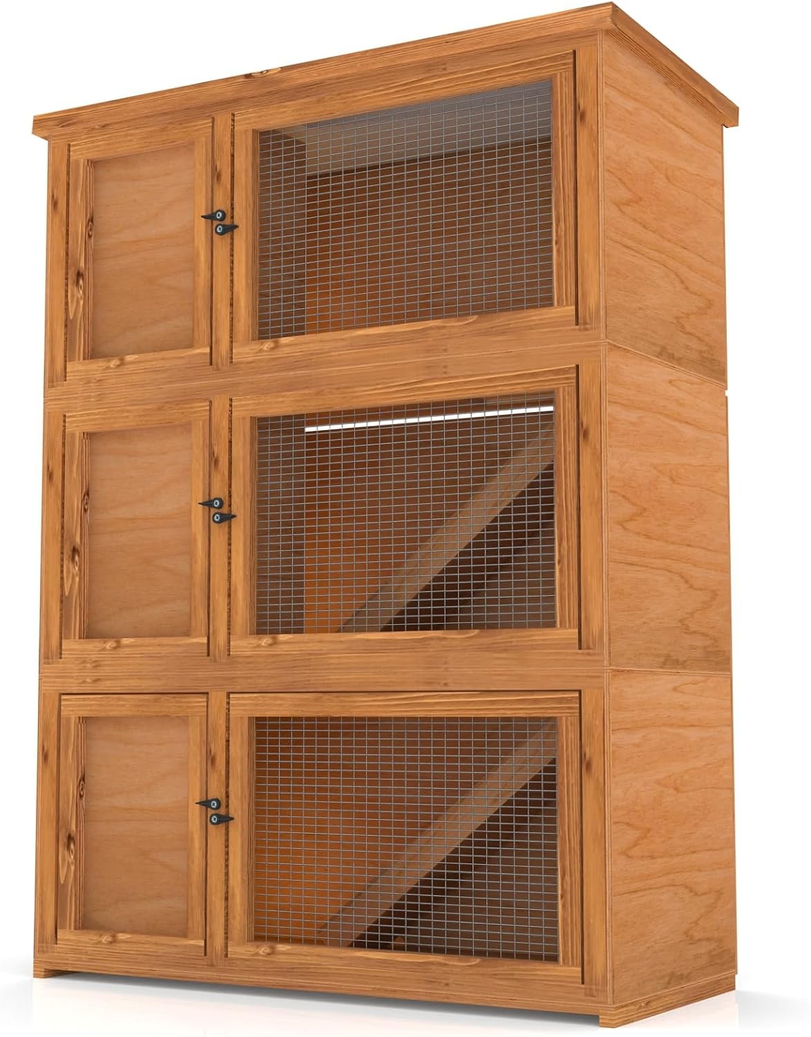 Indoor Outdoor Rabbit Hutch 3 Tier Wooden Cage Fully Assembled Small Pets