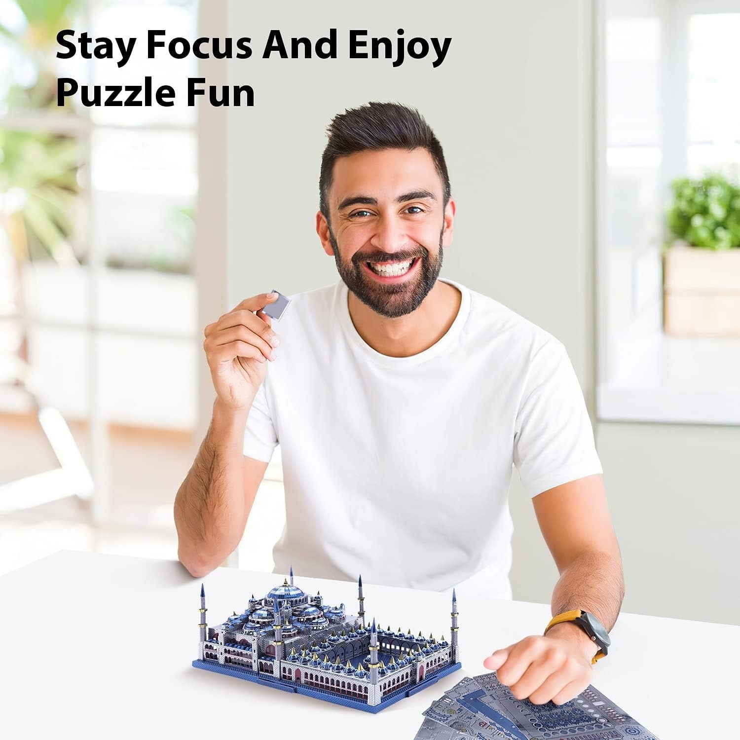 3D Metal Puzzle Mosque Model, DIY Brain Teaser, 229 pcs, Ages 2+