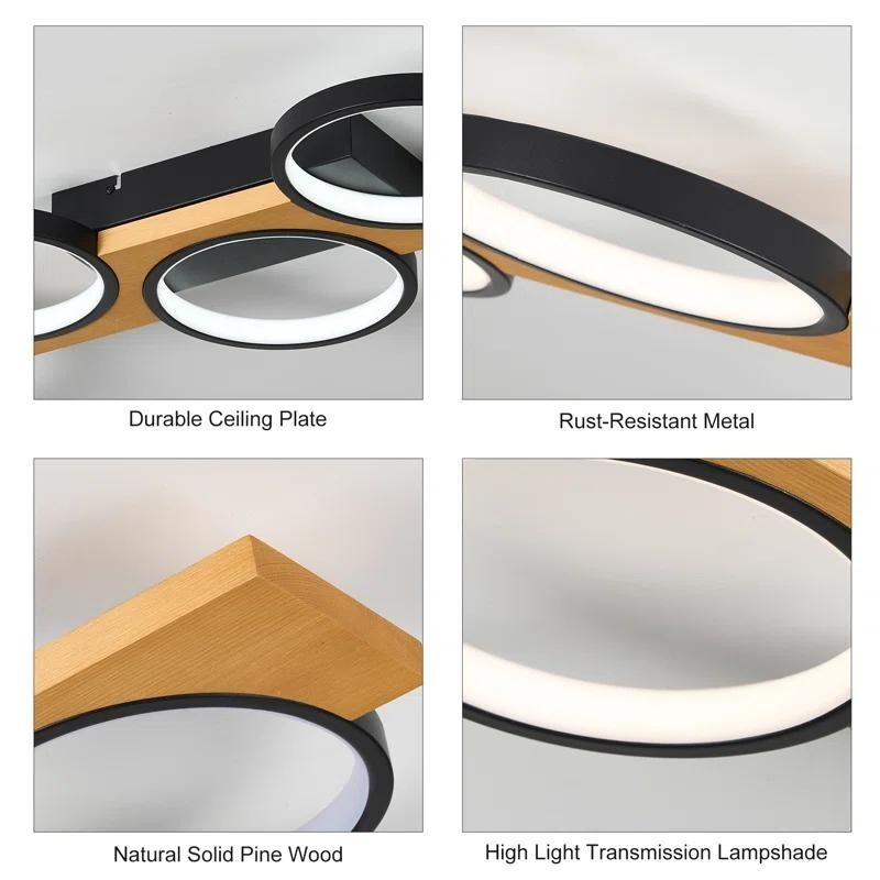 100cm LED Flush Ceiling Light Dimmable Remote Rustic Modern Black Lamp