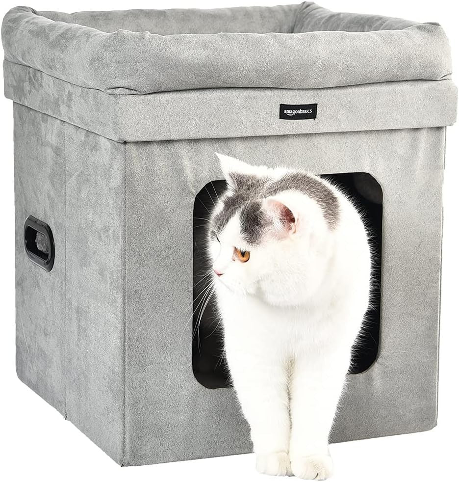 Collapsible Cat House Bed Indoor Cube Hideaway Soft Sherpa Pet Cave