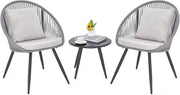 3pc Outdoor Rattan Bistro Set Chairs & Glass Table for Patio Garden