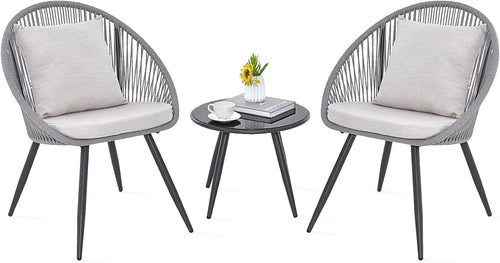 3pc Outdoor Rattan Bistro Set Chairs & Glass Table for Patio Garden