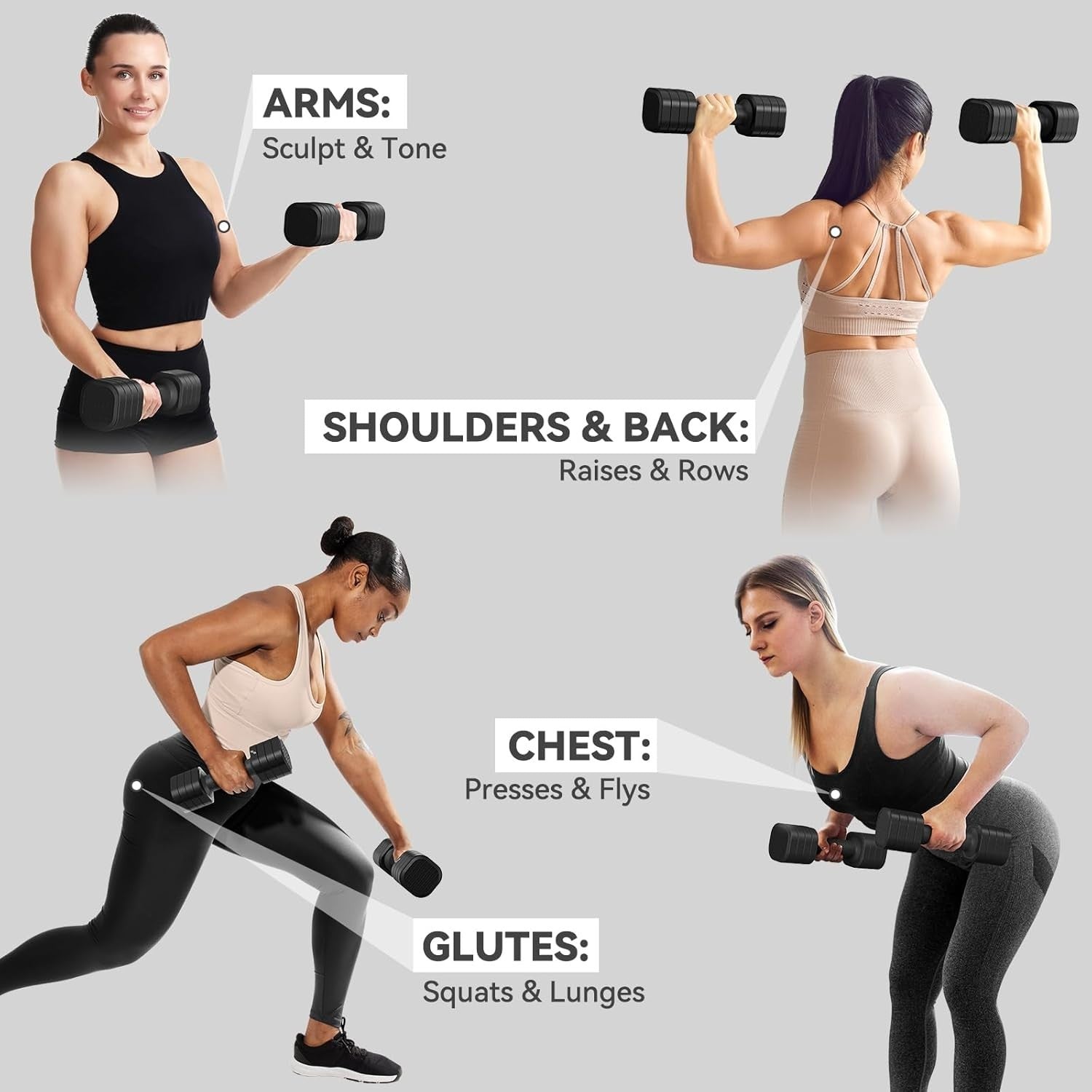 4-in-1 Adjustable Dumbbell Set Pair 2–5lb Non-Slip Women Home Weights