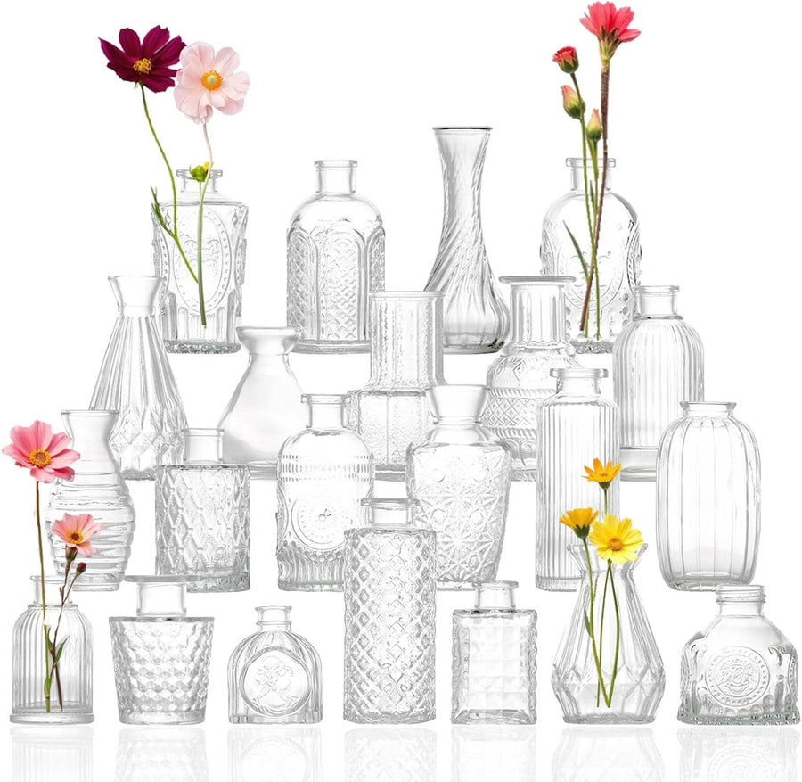 22 Glass Bud Vase Set Mini Clear Vases Wedding Table Centerpieces Bulk