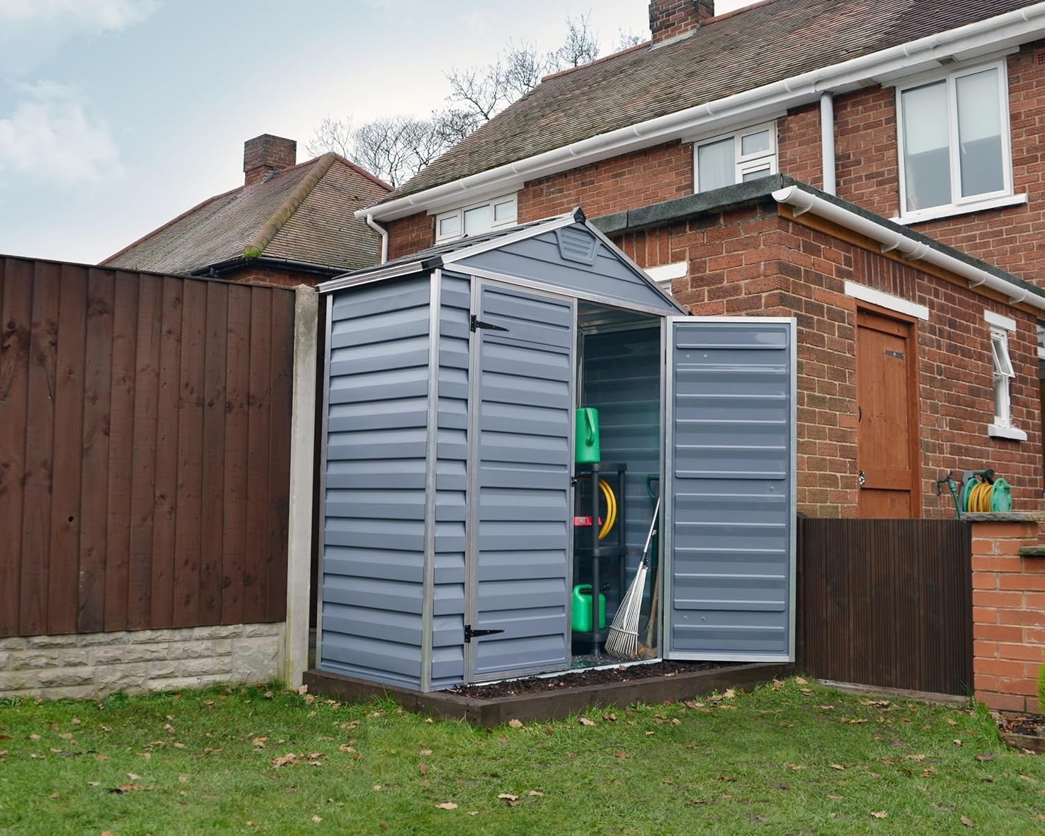 Outdoor Metal Storage Shed 6x3’ Grey Skylight Weatherproof with Shelves