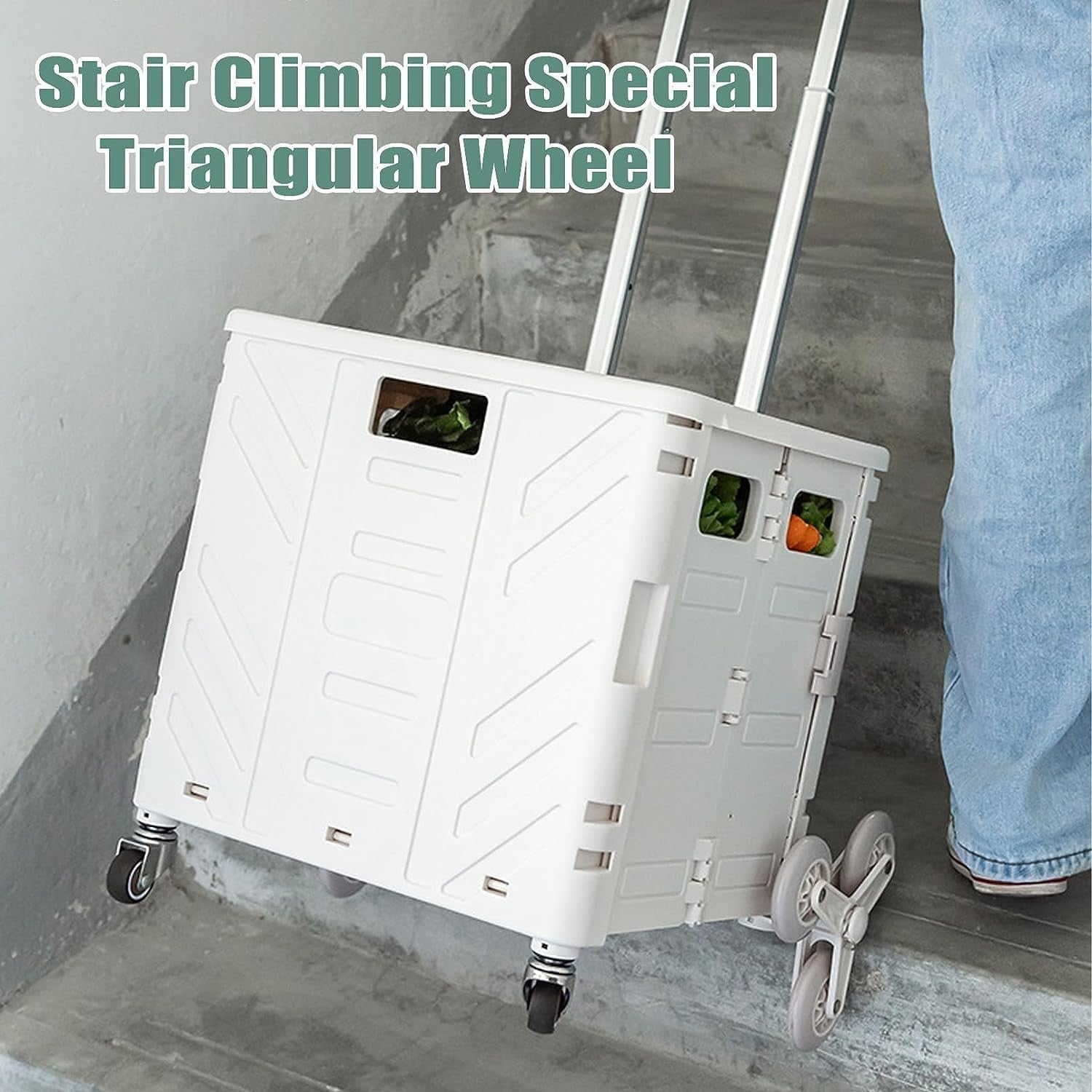 Foldable 50KG Grocery Cart w/ Lid 360° Wheels Lightweight Stair Climber Trolley