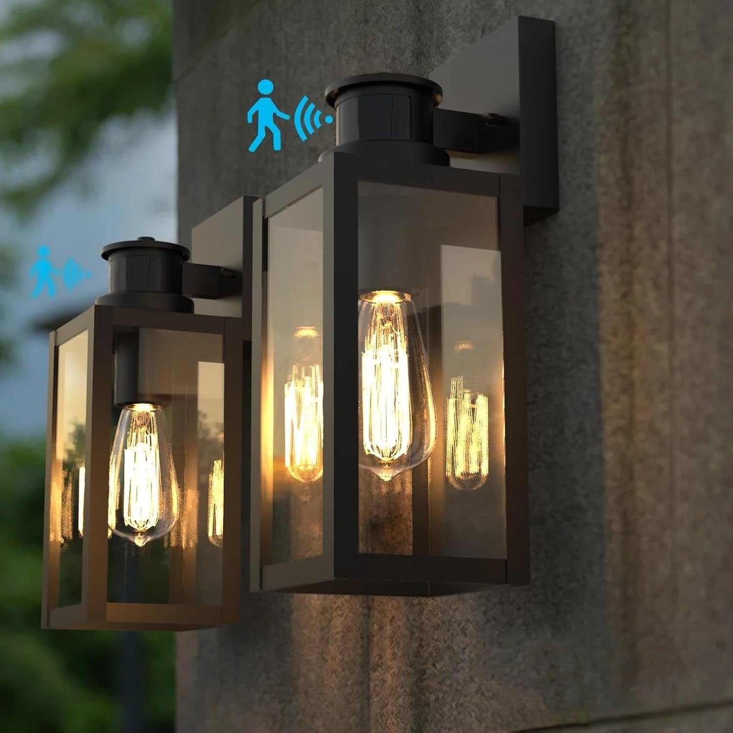 Motion Sensor Outdoor Wall Lights Waterproof IP44, 2 Pack, Energy Saving